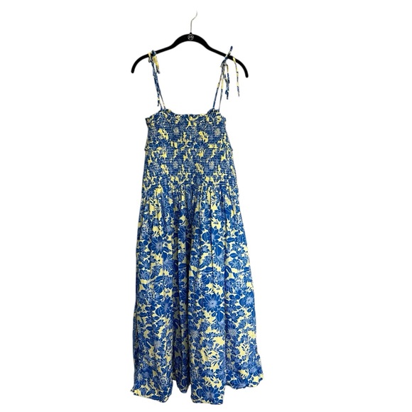 New J. Crew Collection tie shoulder smocked midi maxi dress floral cotton poplin - Picture 2 of 16